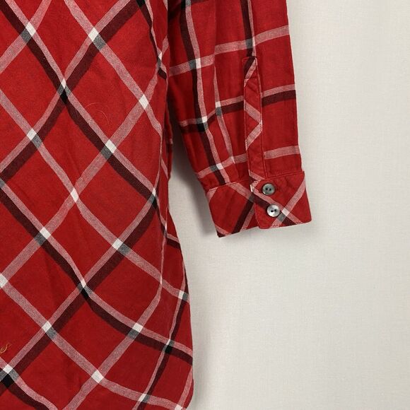 J Jill Tunic Button Up Top Womens Medium Petite Red Plaid Pockets Shacket Grunge - Picture 6 of 14